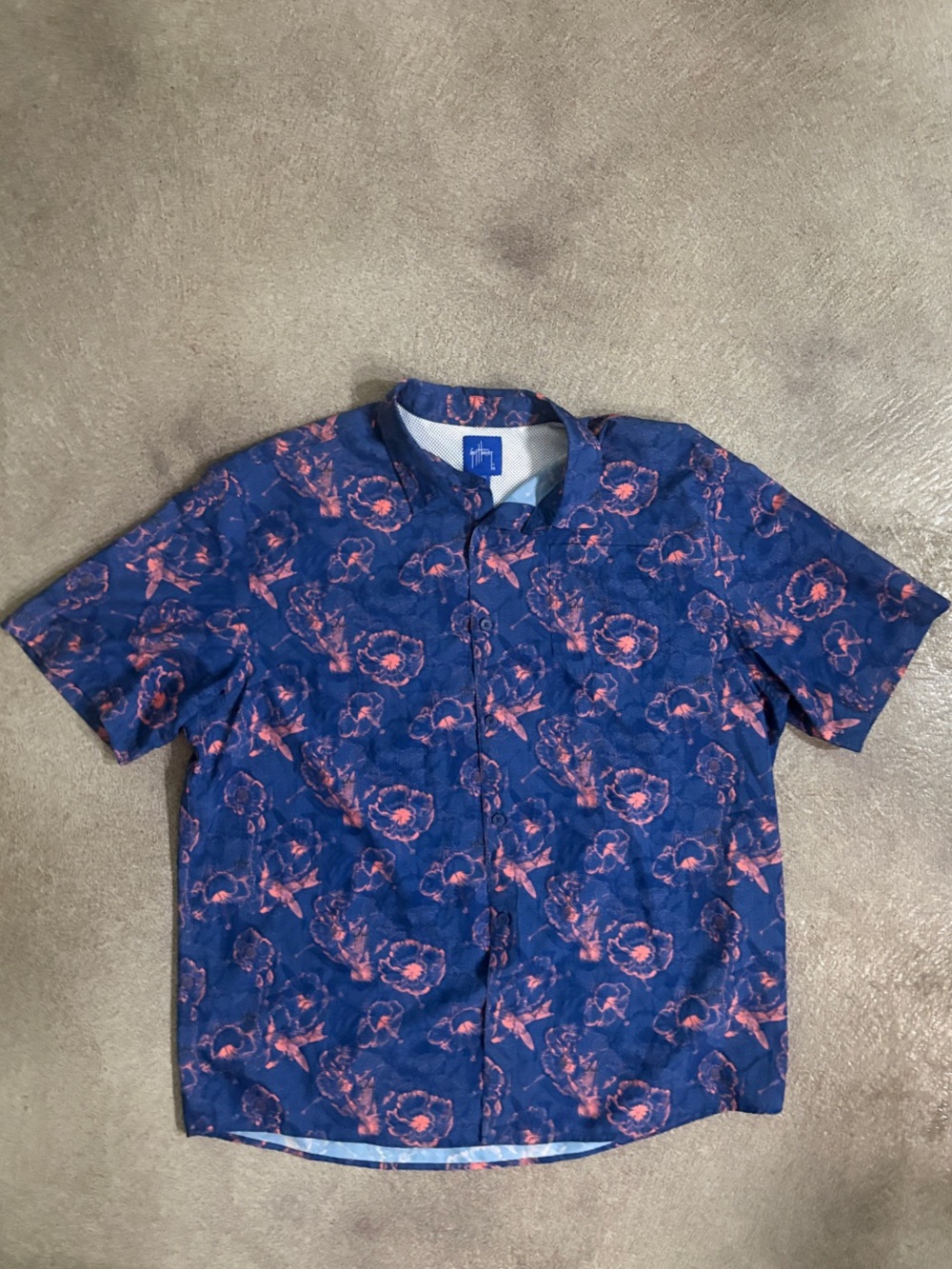 Men's Guy Harvey Navy Floral Short-Sleeve Button-Up Shirt (XL)